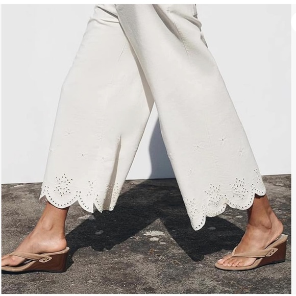 NEW ZARA Faux Suede Beige Wooden Wedge Flip Flops Toe Slip-On Comfort Foam 8.5 - Picture 2 of 6